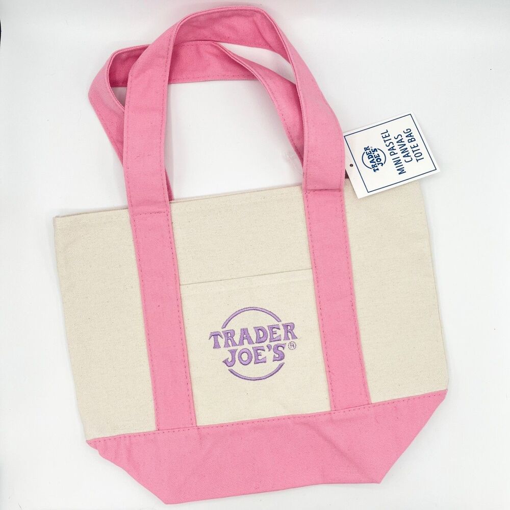 Trader Joe's Pastel Mini Canvas Tote Bags LIMITED EDITION  PINK PASTEL
